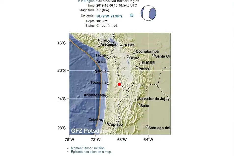Un Sismo de Magnitud 5.5 Sacude Antofagasta y Tarapacá sin Riesgo de Tsunami