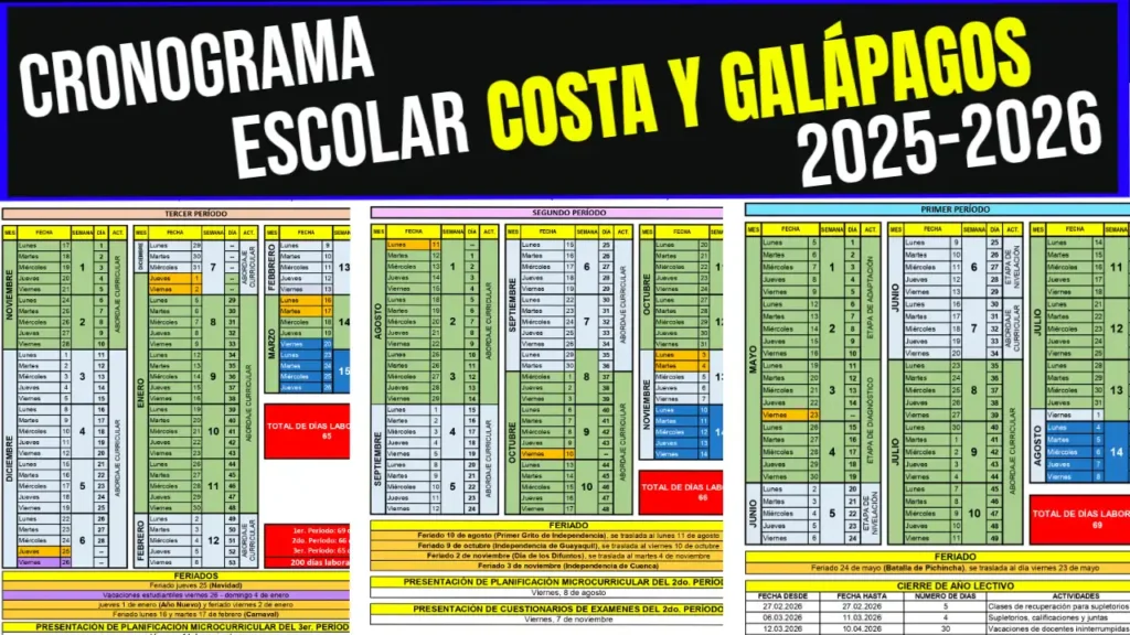 Calendario Escolar 2025-2026: Fechas Clave para Estudiantes de la Costa-Galápagos